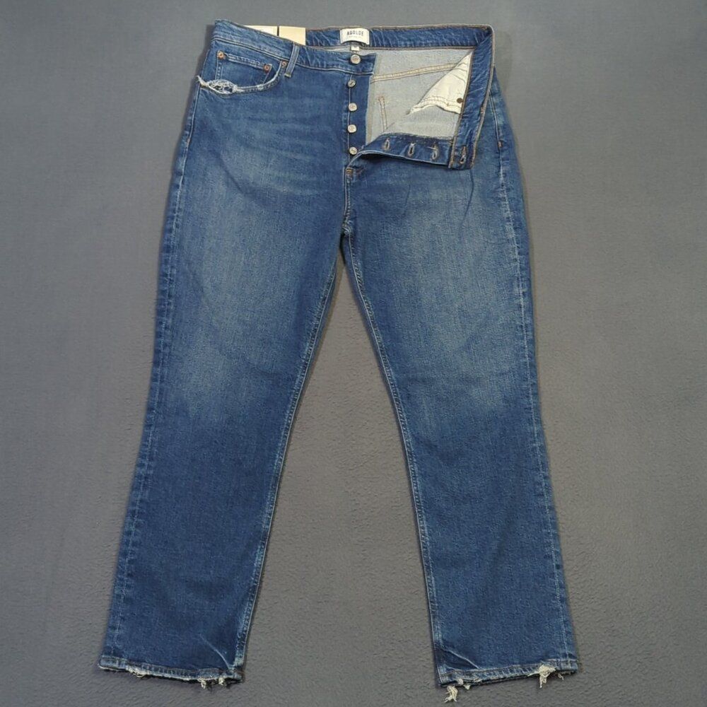 Agolde Jeans Women's 33 Blue Riley Long High Rise Straight Organic Denim NWT